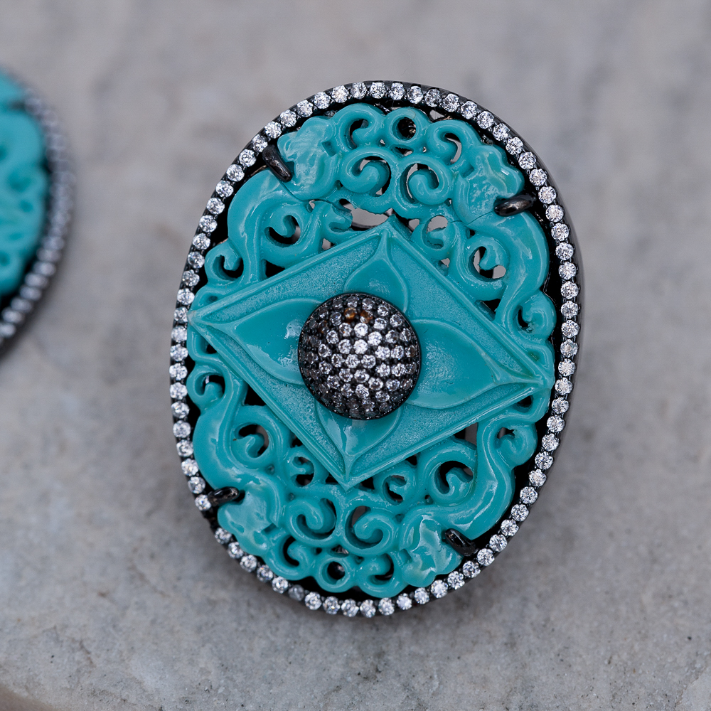 CONJUNTO RENDA VINTAGE VERDE TIFFANY BANHO RÓDIO NEGRO