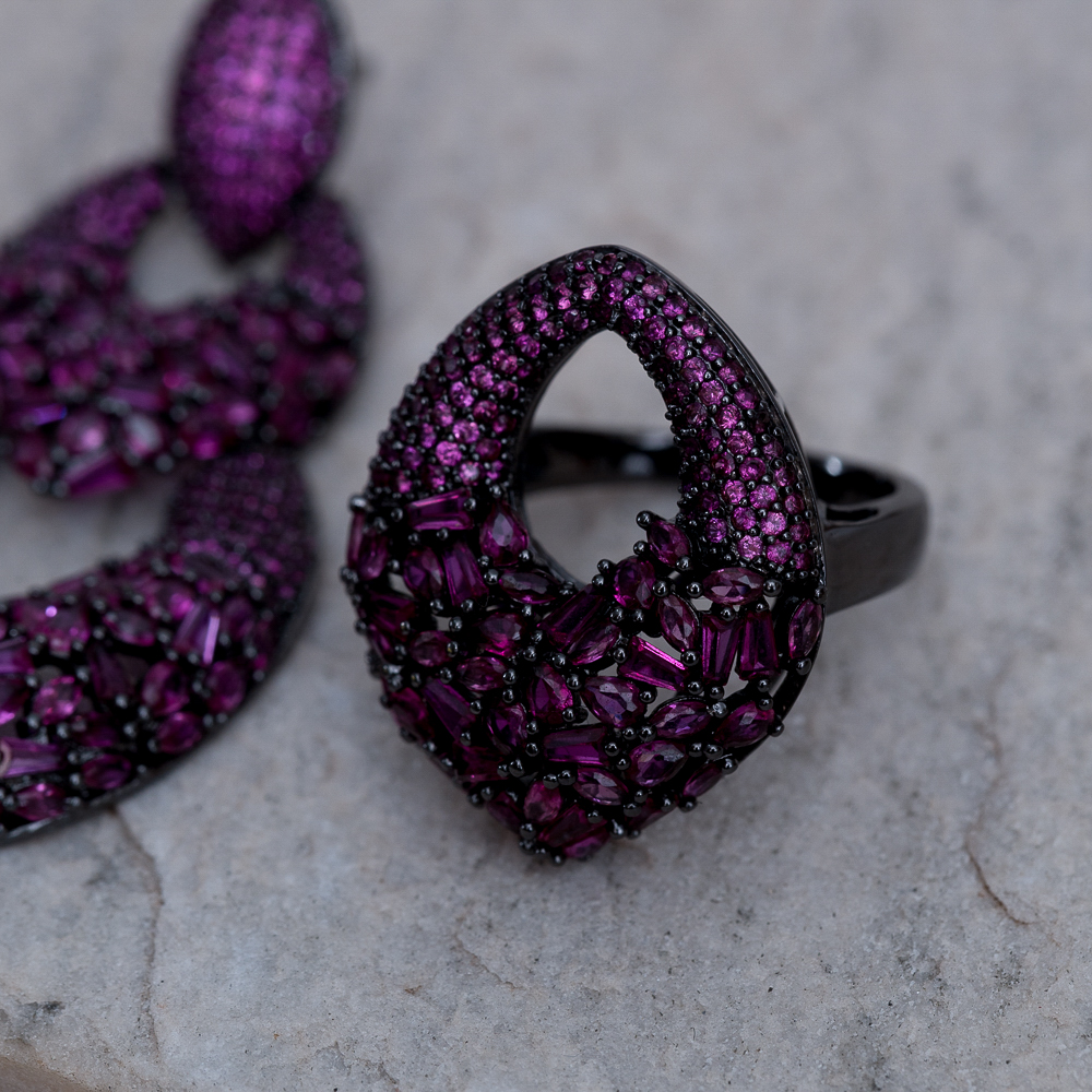 CONJUNTO FESTA FUCSIA BANHO RÓDIO NEGRO