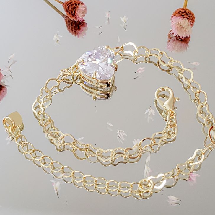 PULSEIRA ELOS DE CORAÇÃO COM ZIRCÔNIA CRISTAL