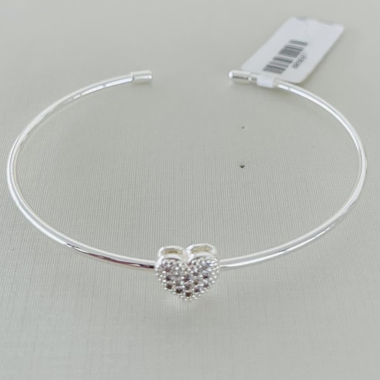 BRACELETE FININHO COM CORAÇÃO CRAVEJADO B. PRATA