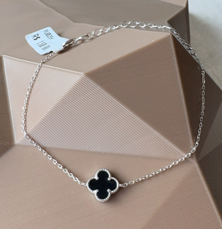 PULSEIRA TREVO UNICO PRETO PRATA