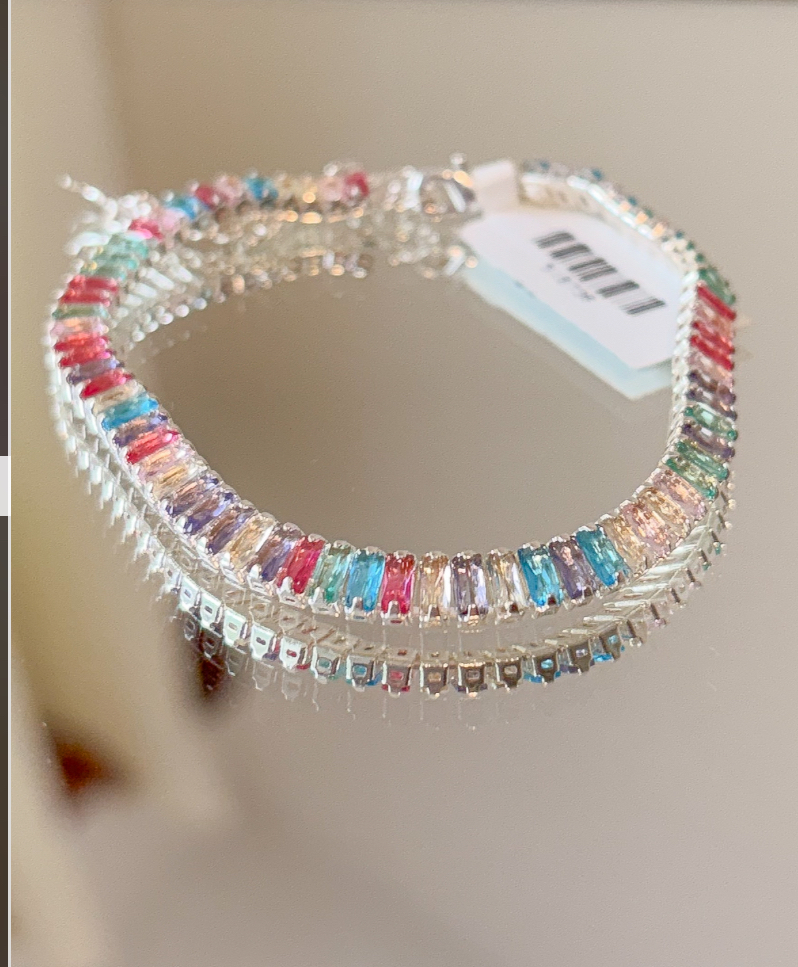 PULSEIRA RIVIERA BAGUETE COLORIDA B. PRATA