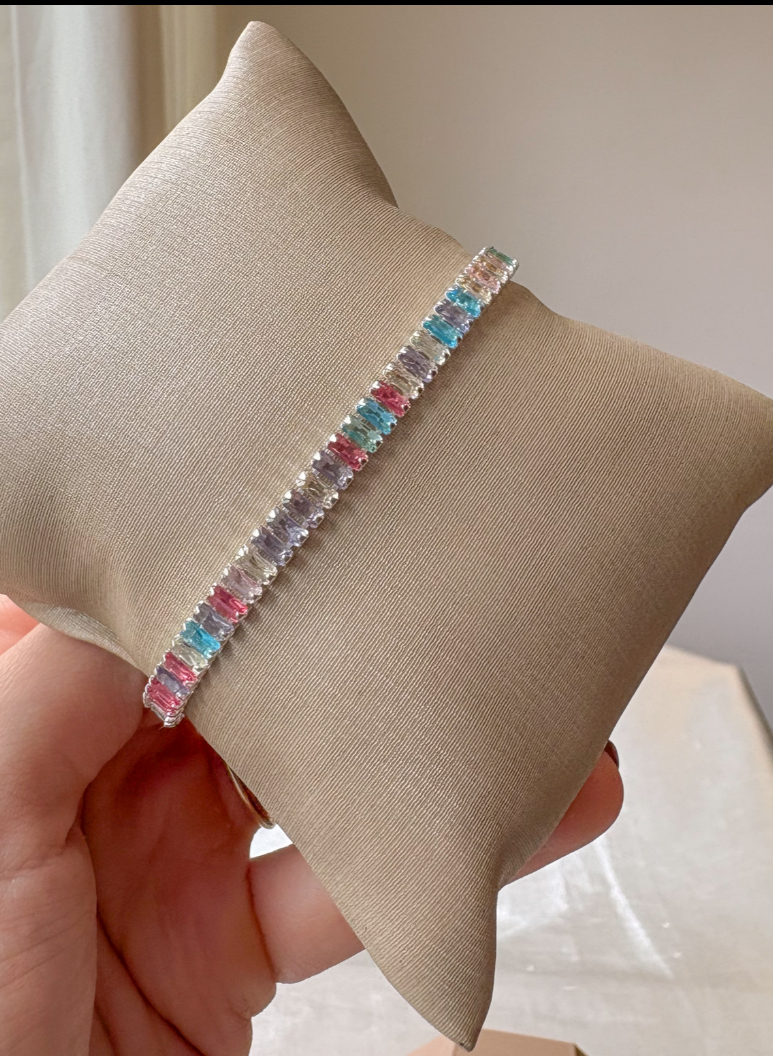 PULSEIRA RIVIERA BAGUETE COLORIDA B. PRATA