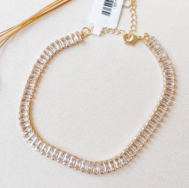 PULSEIRA RIVIERA BAGUETE CRISTAL B. OURO