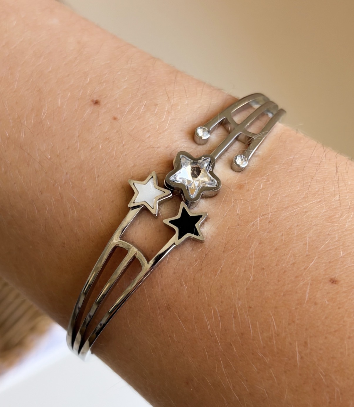 BRACELETE AÇO 3 ESTRELAS E PEDRAS