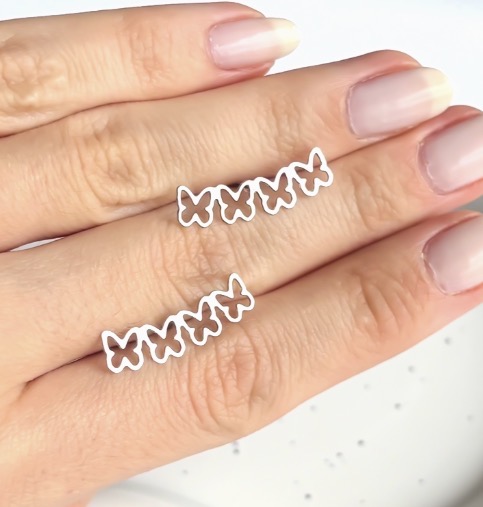 BRINCO EAR CUFF BORBOLETAS VAZADAS AÇO