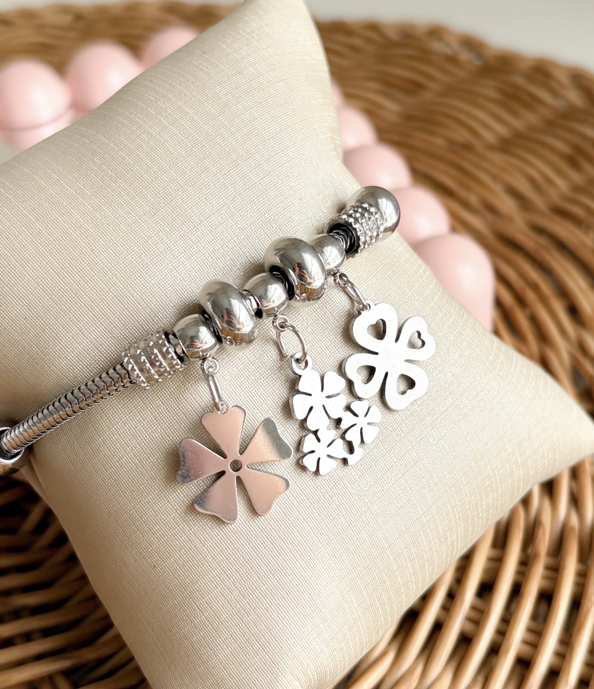 PULSEIRA AÇO BERLOQUE AJUSTÁVEL FLORES