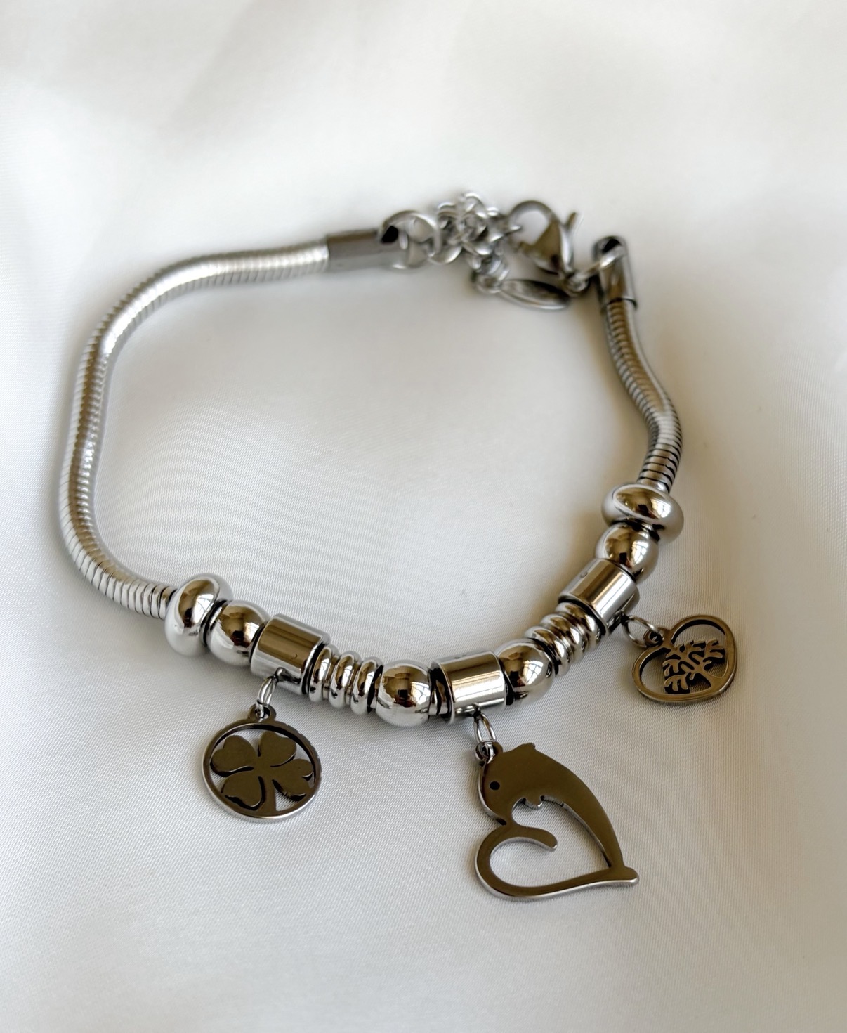 PULSEIRA AÇO BERLOQUE AJUSTÁVEL TREVO GOLFINHO ARVORE