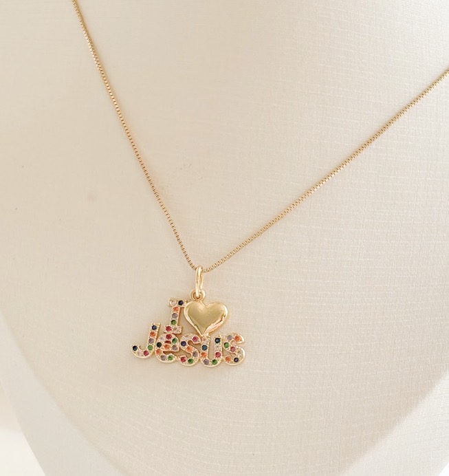 COLAR I LOVE JESUS CRAV COLORS B. OURO