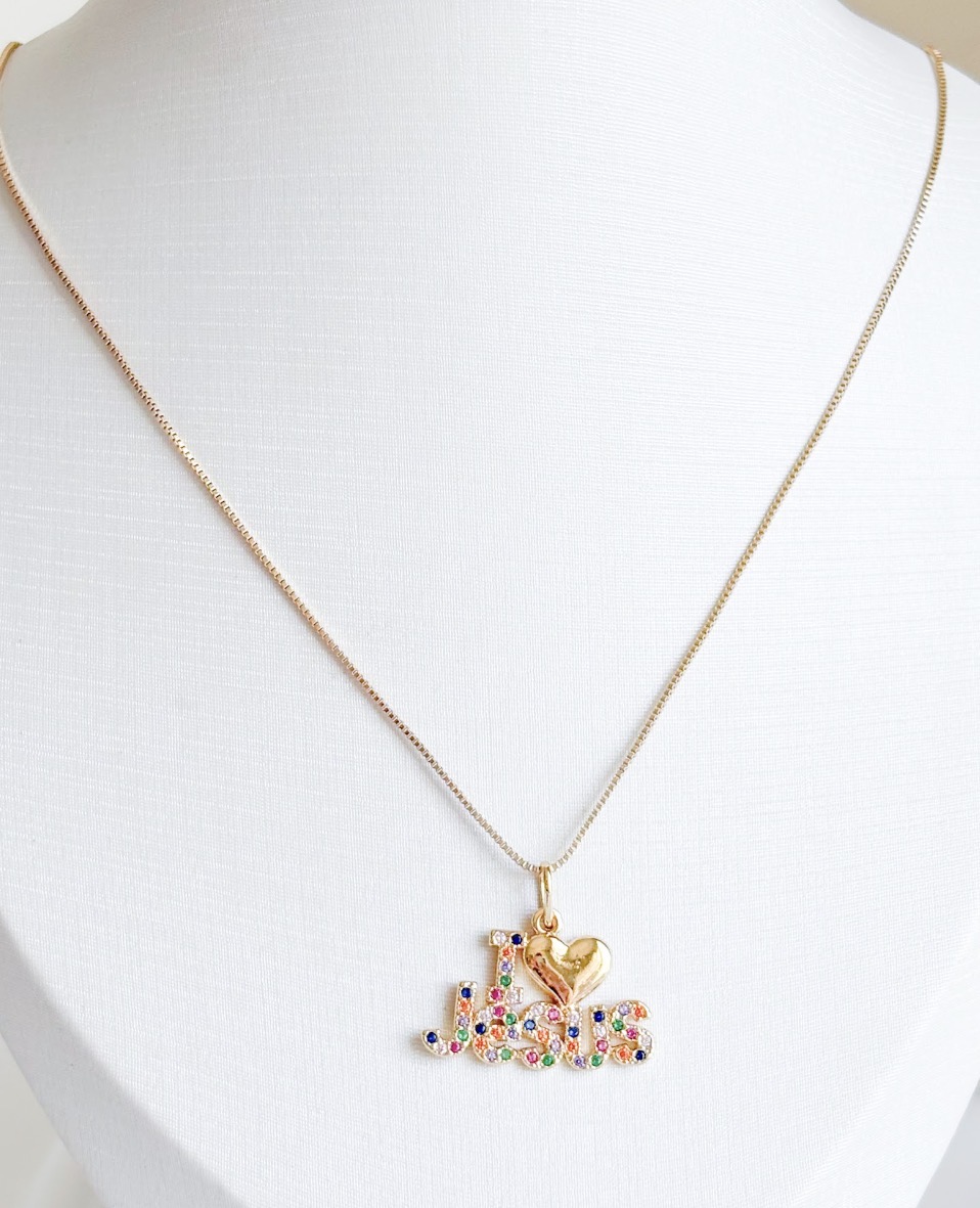 COLAR I LOVE JESUS CRAV COLORS B. OURO