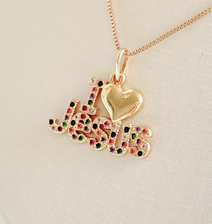 COLAR I LOVE JESUS CRAV COLORS B. OURO