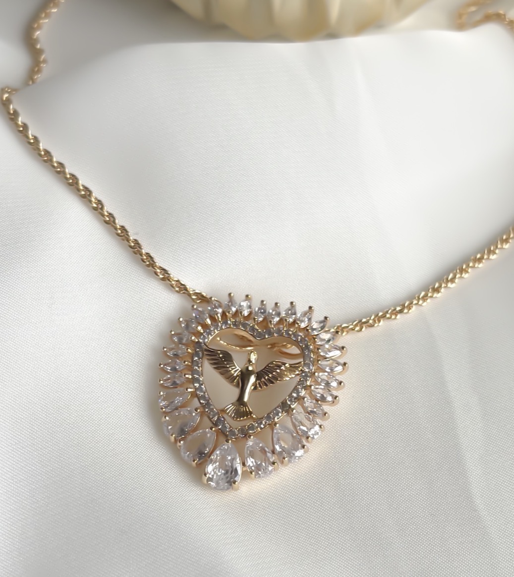 COLAR LUXO ELO BAIANO ESPIRITO SANTO NO CORAÇÃO SUPERCRAVEJADO B. OURO