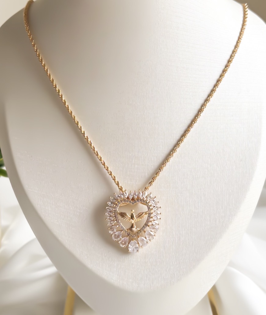COLAR LUXO ELO BAIANO ESPIRITO SANTO NO CORAÇÃO SUPERCRAVEJADO B. OURO