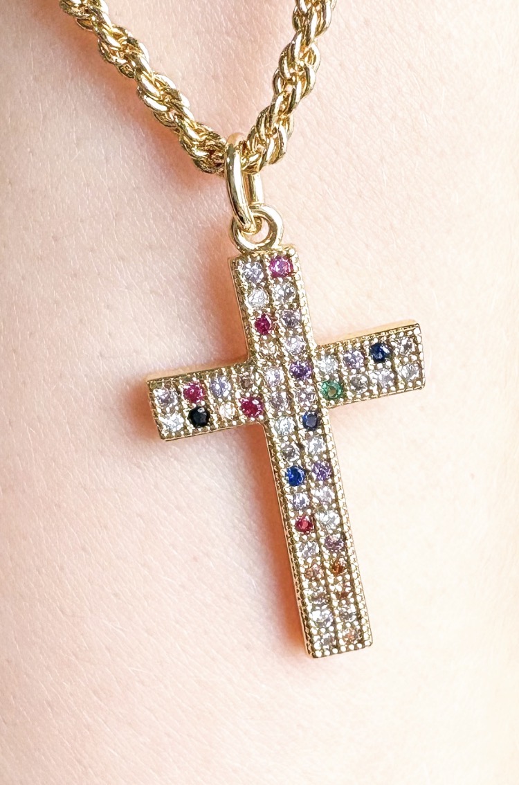 COLAR ELO BAIANO PINGENTE CRUZ CRAVJ CIGANINHA B. OURO