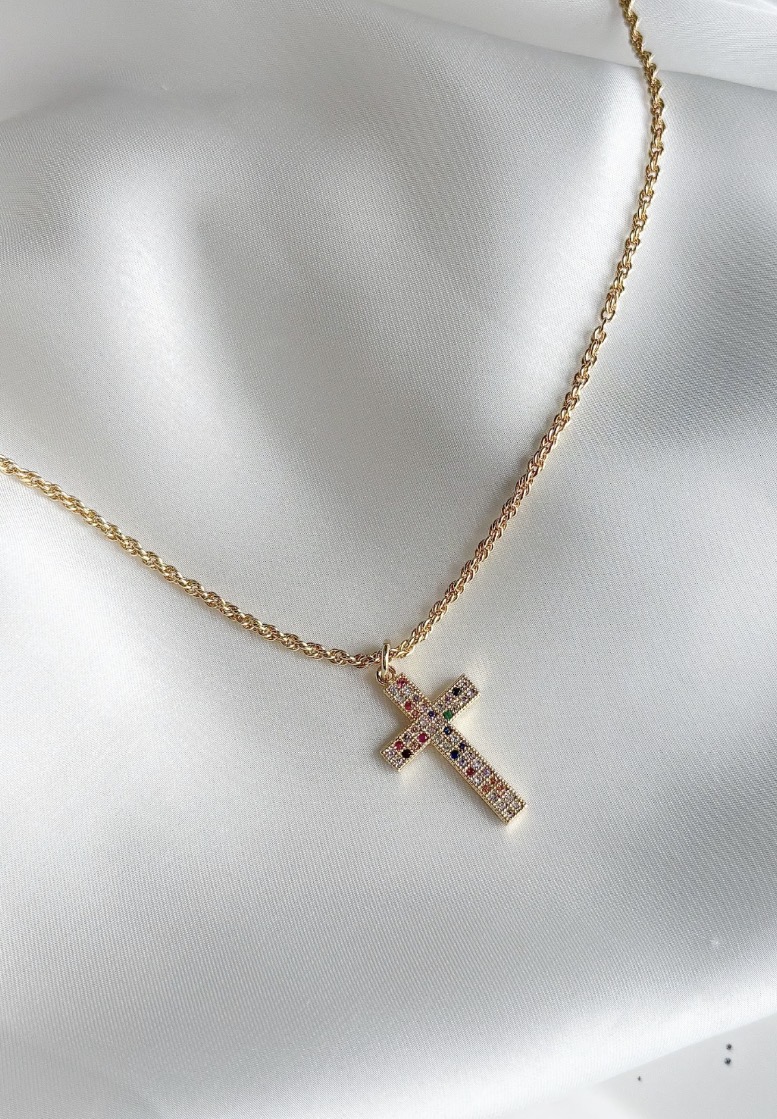 COLAR ELO BAIANO PINGENTE CRUZ CRAVJ CIGANINHA B. OURO