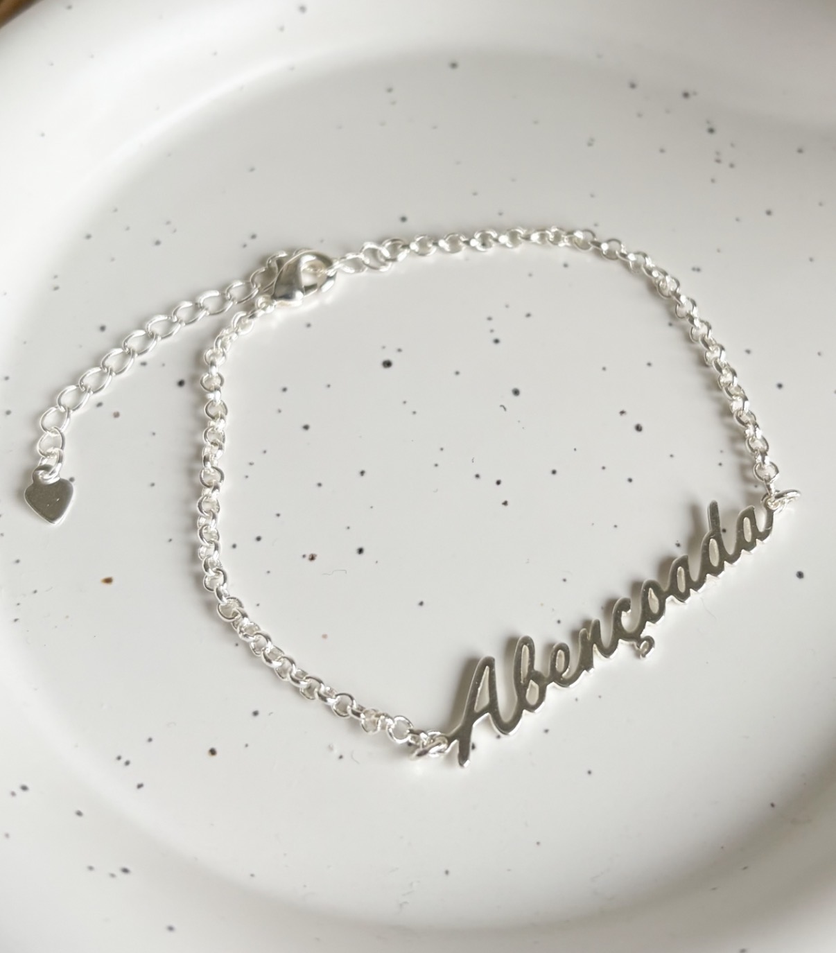 PULSEIRA ELO PORTUGUÊS ESCRITO ABENÇOADA B. PRATA