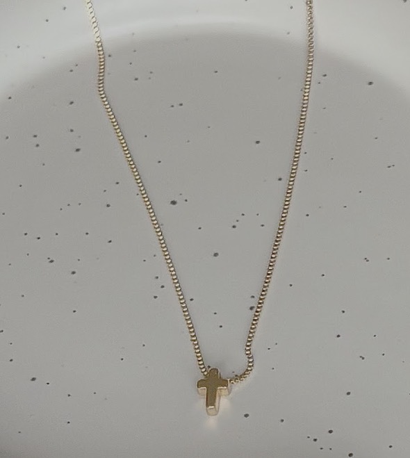 COLAR VENEZIANA C/ CRUZ MINIMALISTA B. OURO