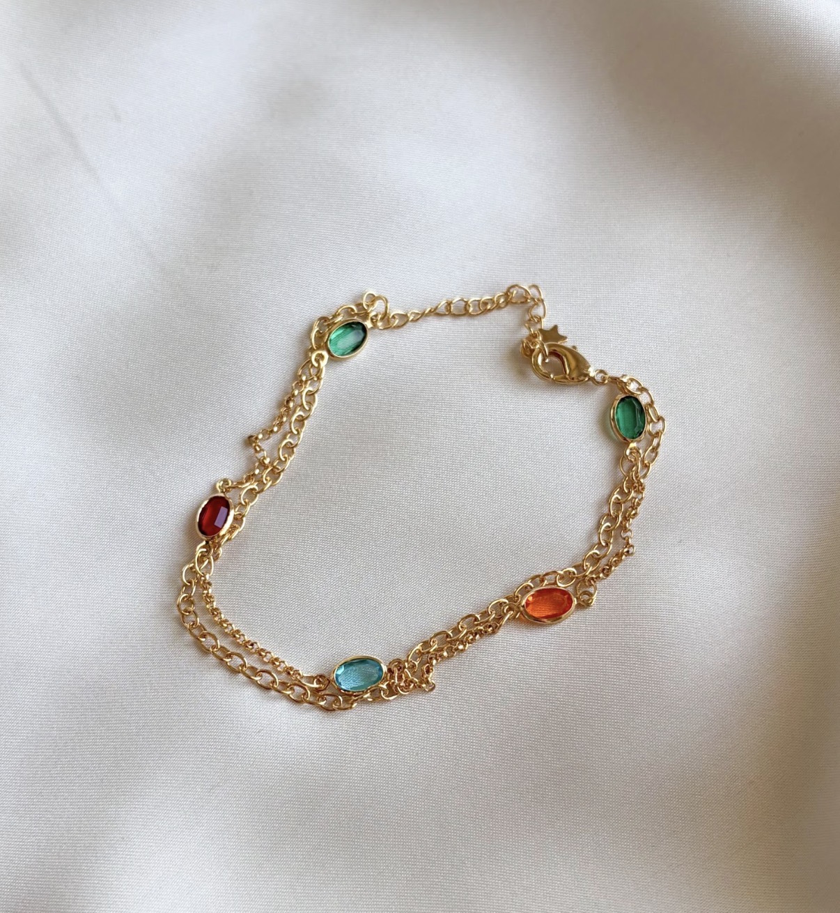 PULSEIRA DUPLA PEDRAS COLORS OVAIS B. OURO
