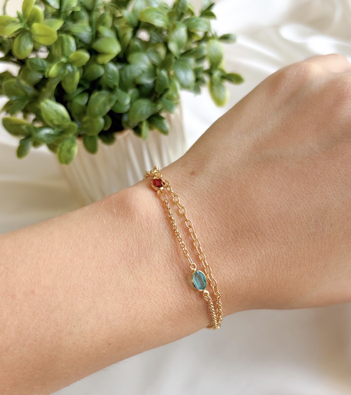 PULSEIRA DUPLA PEDRAS COLORS OVAIS B. OURO