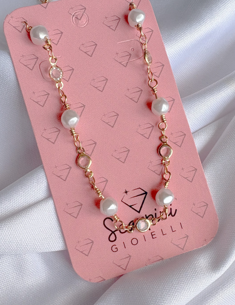 COLAR CHOKER PÉROLAS E PEDRAS INTERCALADAS B. OURO