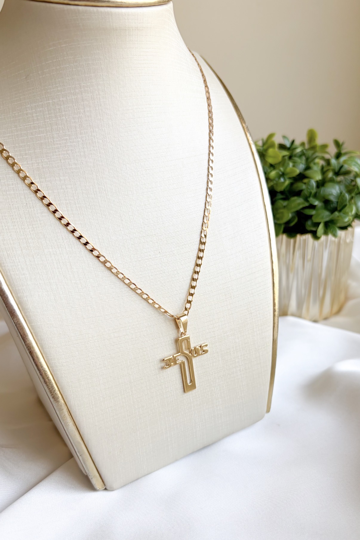 COLAR GRUMET 60 CM C/ PG CRUZ ESCRITO JESUS B. OURO