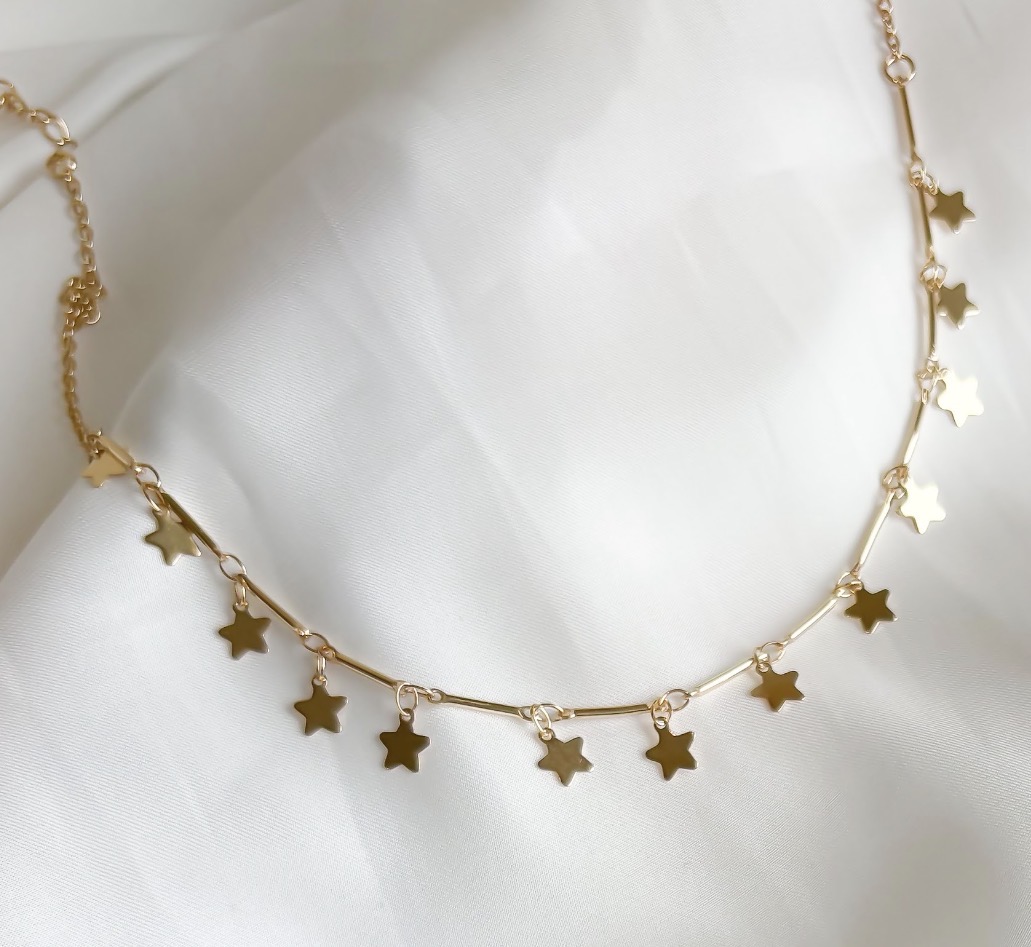 COLAR FIO PALITO E ESTRELAS PENDURICALHO B. OURO