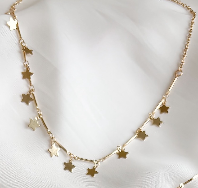 COLAR FIO PALITO E ESTRELAS PENDURICALHO B. OURO
