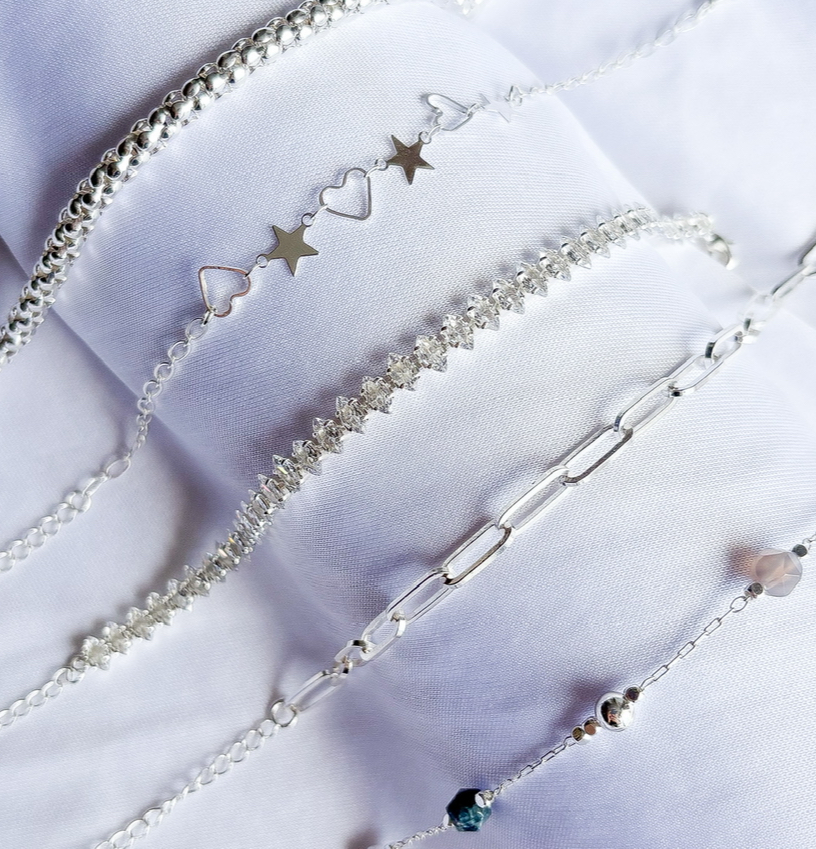 PULSEIRA RIVIERA PEDRAS NAVETE CRISTAL B. PRATA