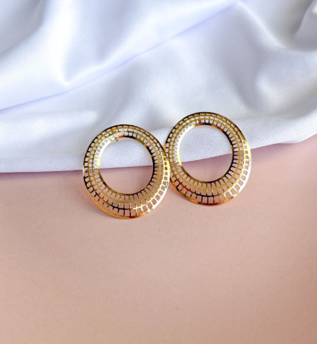 BRINCO VAZADO OVAL ORG TELINHA B. OURO