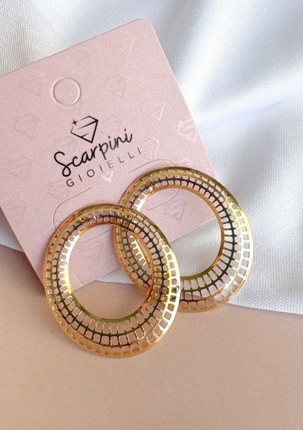BRINCO VAZADO OVAL ORG TELINHA B. OURO