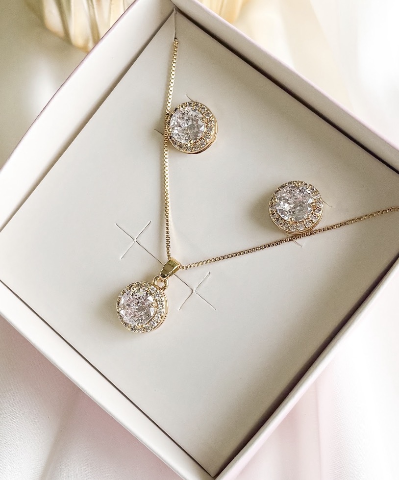 CONJUNTO LUXO REDONDO CRISTAL CRAVJ B. OURO