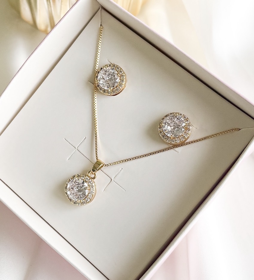 CONJUNTO LUXO REDONDO CRISTAL CRAVJ B. OURO