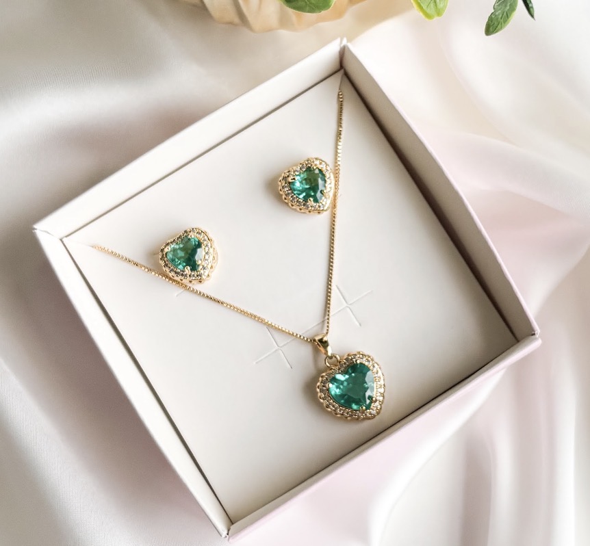 CONJUNTO LUXO CORAÇÃO TIFFANY CRAVJ B. OURO