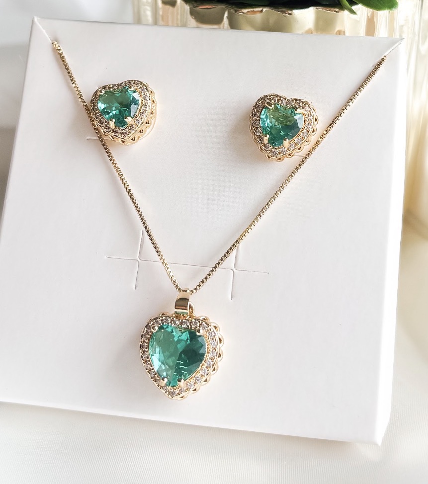 CONJUNTO LUXO CORAÇÃO TIFFANY CRAVJ B. OURO