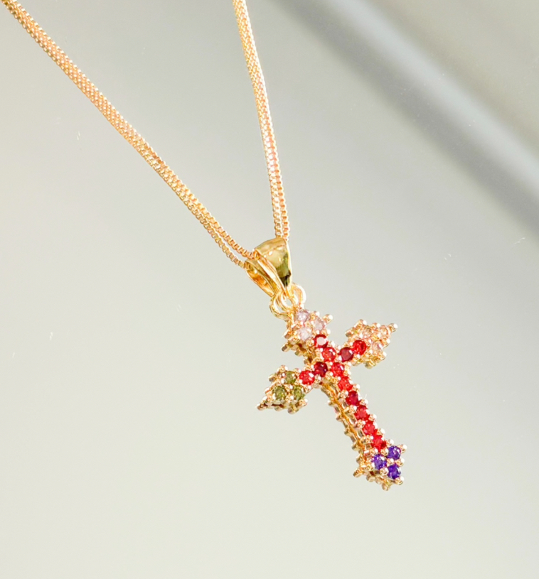 COLAR VENEZIANA CRUZ COLORS CRAVJ B. OURO