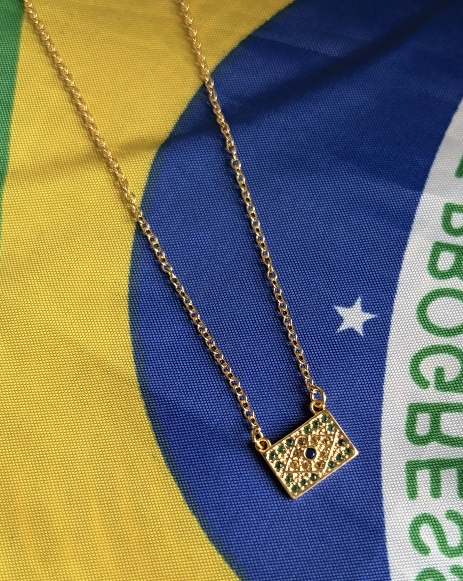 COLAR ELOS BANDEIRA BRASIL CRAVJ COLOR B. OURO