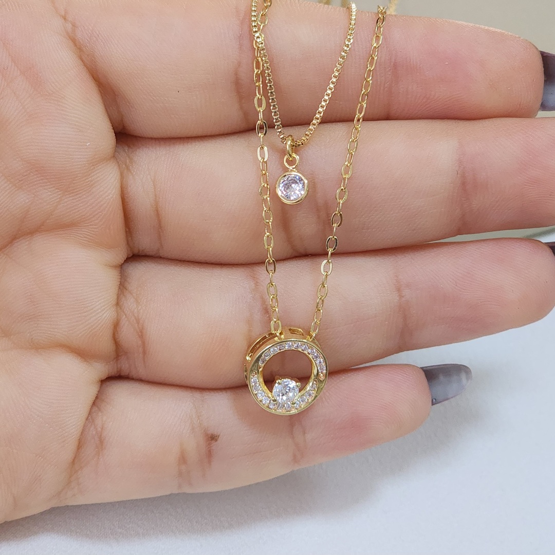 Colar Duplo Pingente Zircônia