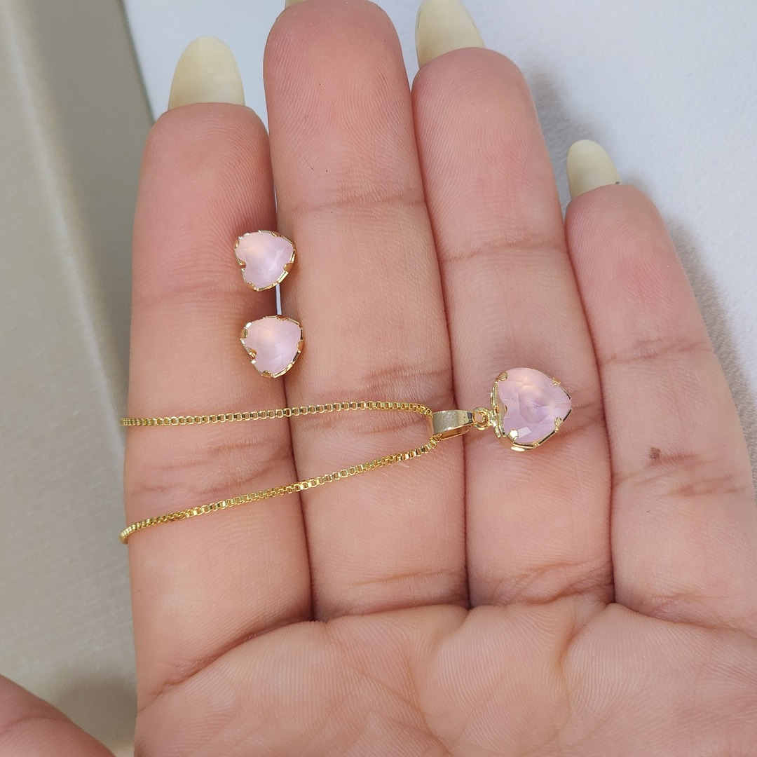 Conjunto Coração Zircônia Colorida