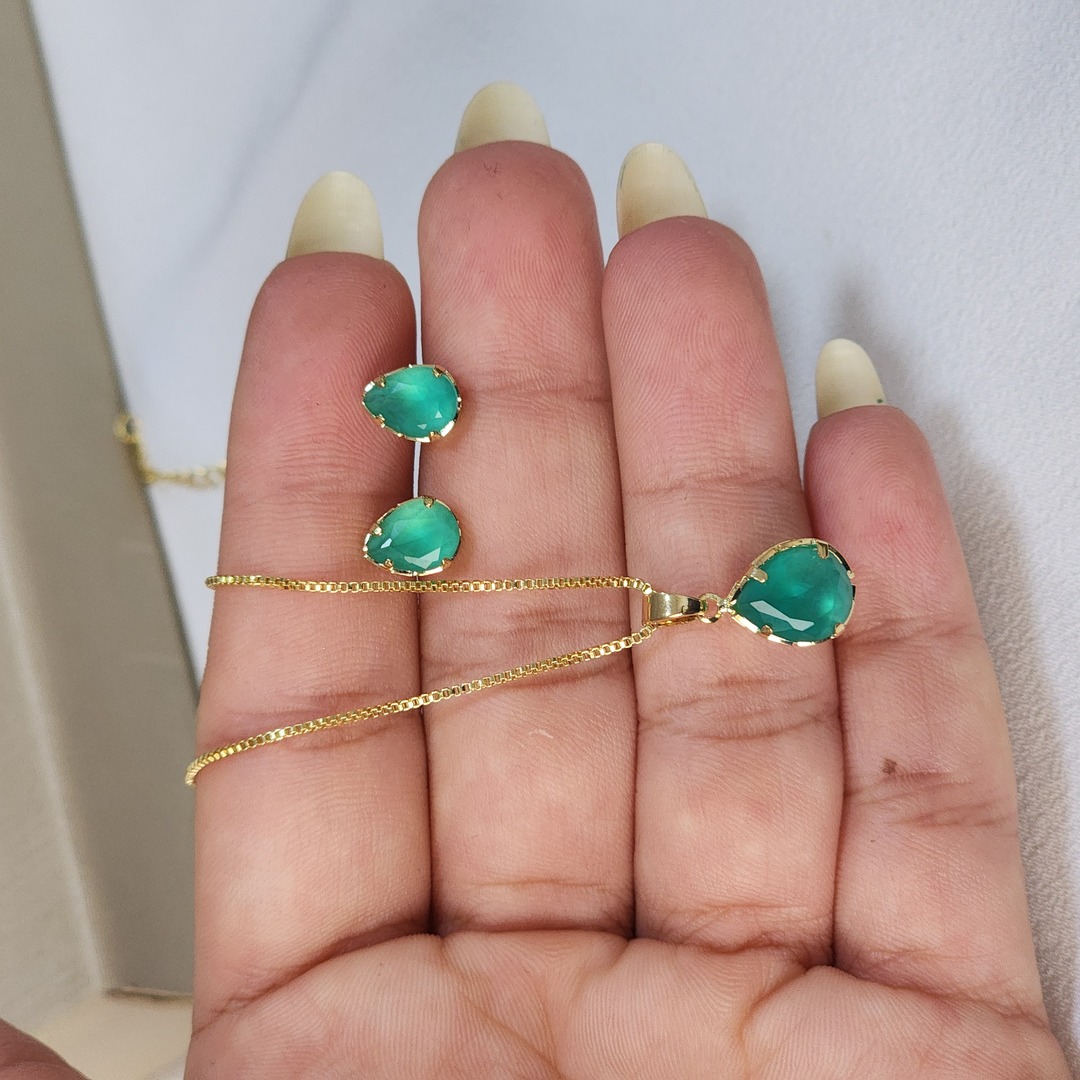 Conjunto Gota Zircônia Colorida
