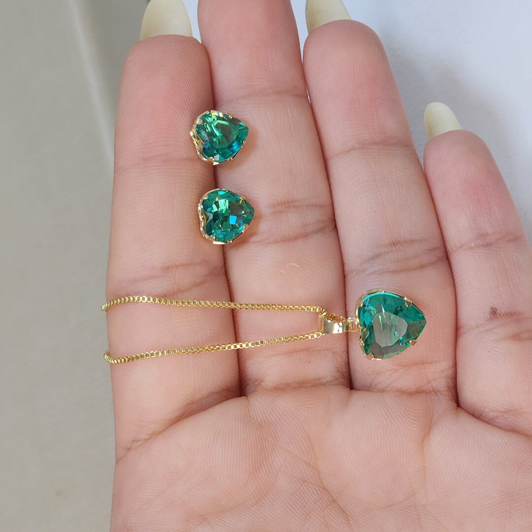 Conjunto Coração Zircônia Colorida
