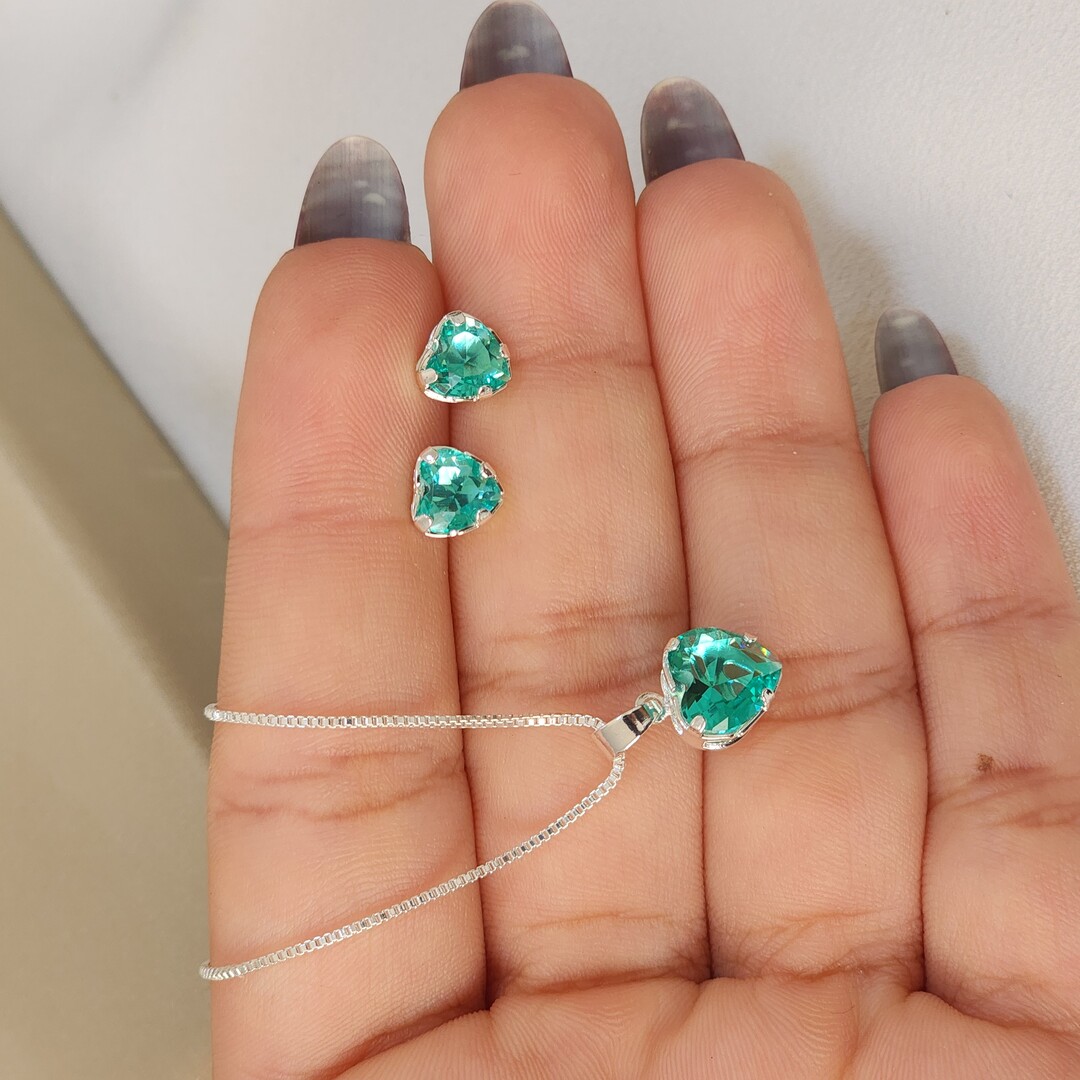 Conjunto Coração Zircônia Colorida