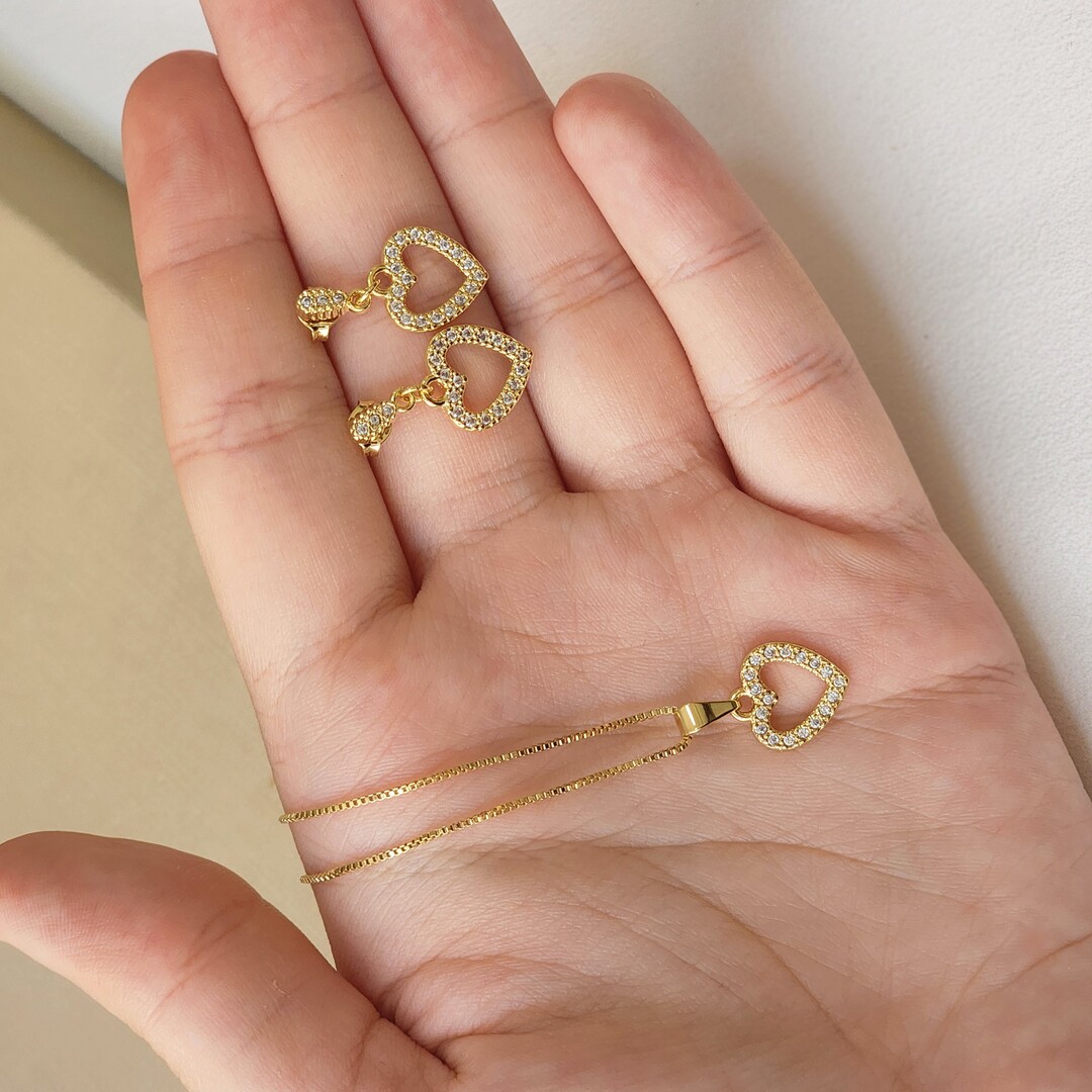 Conjunto Coração Zirconia Cravejado
