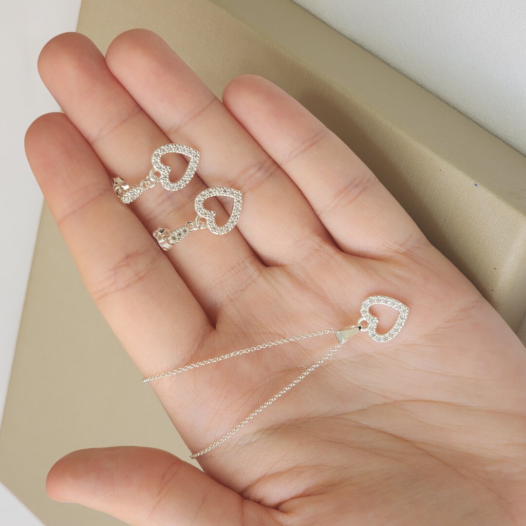 Conjunto Coração Zirconia Cravejado