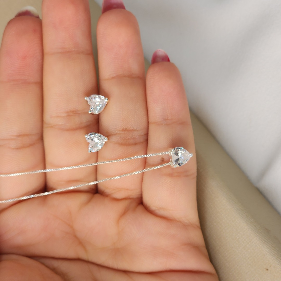 Conjunto Delicado Coração Zirconia