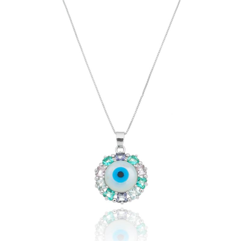 COLAR OLHO GREGO ELEGANCE COLORFUL OURO BRANCO