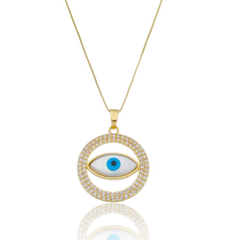 COLAR MANDALA OLHO GREGO OURO AMARELO