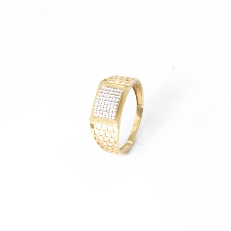 ANEL QUADRADO TRABALHADO OURO 18K
