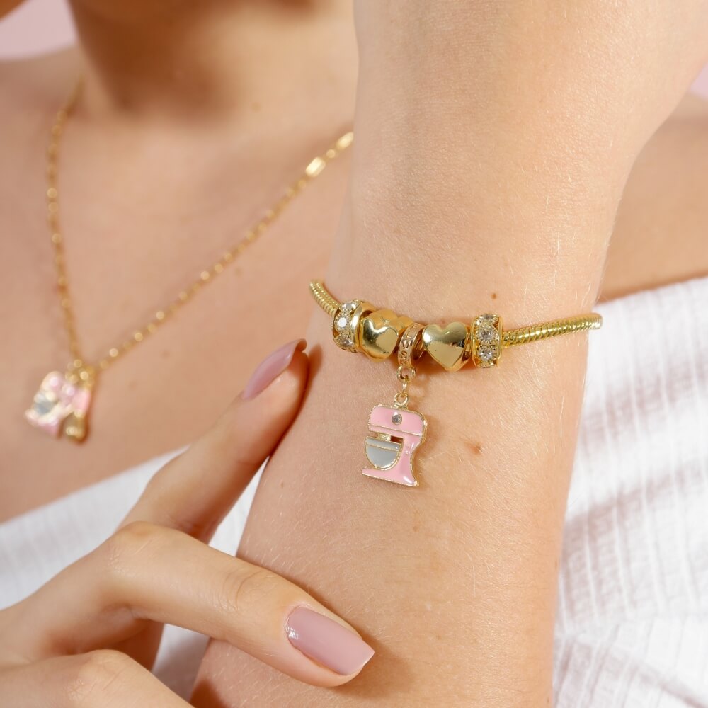 Berloque Batedeira Rosa Plush Ouro
