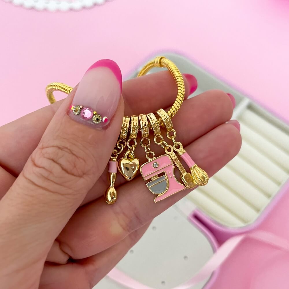 Berloque Colher Rosa Plush Ouro