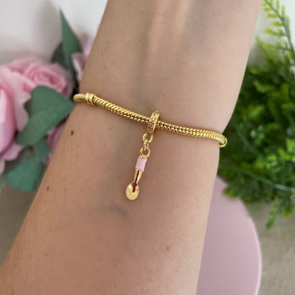 Berloque Colher Rosa Plush Ouro